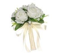 MARCBUSE Rosa artificiale Bianco Bouquet Da Sposa Fiore Bouquet Per La Festa di Nozze Matrimonio Matrimonio Moderno Tema Bianco Set