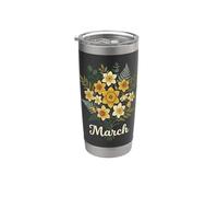 March Birth Flower Daffodil Floral Birthday Bicchiere termico in acciaio inox doppia parete