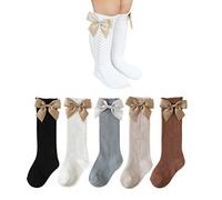 Marchare Calze alte al ginocchio per neonate e bambine, calze in cotone per uniformi e abiti, confezione da 5, 0-5T, Nero/Bianco/Grigio/Cachi/Caffè - Confezione da 5, 0-3 Months