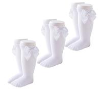 Marchare Calze alte al ginocchio per neonate e bambine, calze in cotone per uniformi e abiti, confezione da 5, 0-5T, Bianco_Confezione da 3, 0-3 Months