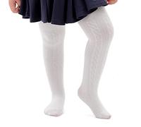 Marchare Collant per bambine spessi e solidi leggings in maglia a trecce invernali calde calze per bambine 1/2/3/4/5 confezioni, Bianco Avorio - Confezione da 1, 0-3 Mesi