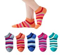 Marchare Ragazze Senza Cuciture Calze a Righe Multicolore Calze in Cotone per Bambini per la Scuola Confezione da 5 paia si traduce in francese, Arcobaleno Lowcut_Mix_A, 3-5 Anni