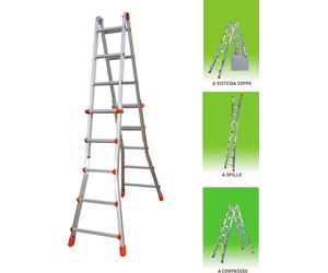 Marchetti Scala Alluminio telescopica Professionale 5+5 Gradini Altezza massima Raggiungibile 4.90 Mt - 20703 Squadra SQU55