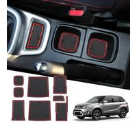 MARCHFA Tappetini in gomma per console centrale per Vitara 2016-2023 2024 2025 Auto Accessori per Vitara Tappetino Antiscivolo per Console Centrale Sottobicchieri 8 pezzi (Rosso)