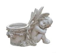 Marchfunny Vaso da fiori a forma di ala d'angelo, in resina, con fori di drenaggio, contenitore decorativo per piante grasse, per interni ed esterni, bianco, 24,5 x 15,2 x 20 cm (angelo destro)