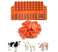 Marchi Auricolari Numerati 001-100 In Plastica Resistente, Stampa Laser Indelebile, Identificazione Bestiame For Bovini Ovini Caprini E Suini, Gestione Mandrie(Orange)