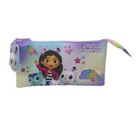 Marchi CyP - Gabby, astuccio triplo, astuccio, 5 scomparti, scuola materna, astuccio, Gabby, Pandy Patitas, colore viola, prodotto ufficiale