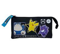 CYPBRANDS Marchi CyP- Pokémon- Astuccio triplo, astuccio, 5 scomparti, materiale scolastico, astuccio. Geo. Colore nero, prodotto ufficiale