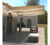 Marchina per braccio snodato automatico con illuminazione a LED e sensore di vento, 600 x 350 cm, giallo/bianco, per terrazze, giardino, balcone, resistente ai raggi UV e all'acqua