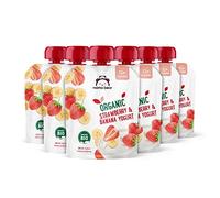 Marchio Amazon - Mama Bear Yogurt Biologico con Puree di Fragola, Banana e Carota Viola Biologiche, Vegetariano, 90g, Confezione da 6