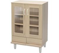 Iris Ohyama, Armadio in vetro/Credenza con cassetti e ripiani/Armadio in legno/Armadio con ante, Ripiano regolabile in altezza 3,2 cm, cucina, soggiorno - Cabinet - KPB-9360 - Marrone chiaro