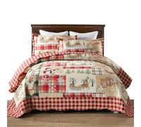 MarCielo Set di 3 copriletto natalizio rustico, con cervi e copriletto, copriletto leggero, BY010 (king size)