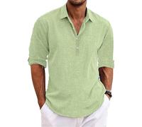 Marco Luca - Camicia classica da uomo, in lino, a maniche lunghe, con risvolto, con bottoni, camicie Ffmani, vestibilità larga, estate, Verde, XL