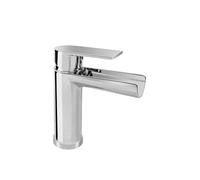 Marco Mammoliti | Miscelatore Monocomando Lavabo Cascata Cromo in Ottone con Asta Saltarello e Piletta, Altezza Bocca 95mm, 15,5x14,2x4,8cm