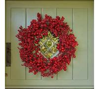 Marco Paul - Ghirlanda natalizia artificiale da appendere, decorazione invernale con bacche rosse, 60 cm, decorazione per la casa, decorazione per interni ed esterni
