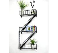 Marco Paul Interiors Mensola da parete, 3 ripiani, stile industriale con elementi decorativi, scaffalatura sospesa, soluzione di archiviazione per esposizione nera