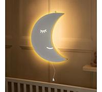Marco Paul Moon - Luce notturna a forma di luna per bambini, in legno, da parete, con cordino, lampada notturna a LED a batteria, decorazione per la cameretta dei bambini, ausilio per dormire e andare