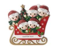 Marco Paul - Ornamento personalizzato per famiglia, in ceramica, da appendere, per cinque nomi, ornamento ricordo con nastro per famiglie, amici o bambini, gruppo di cinque persone