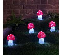 Marco Paul - Set di 5 luci a LED a forma di fungo, a batteria, colore bianco freddo, decorazioni per interni ed esterni, luci natalizie, illuminazione natalizia da giardino, decorazione stagionale per