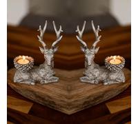 Marco Paul - Set di due portacandele in resina a forma di cervo, decorazioni natalizie tradizionali, decorazione da tavolo, centrotavola, portacandele, decorazione decorativa a forma di renna, 2 pezzi
