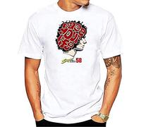 Marco Simoncelli 58 Men's T Shirt Short Sleeve Crew Neck Tshirt MotoGP Tee-Shirt Guy White L