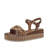 MARCO TOZZI Sandali Donna con Tacco a Zeppa con Cinturino Regolabile Comodi, Marrone (Cognac Comb), 38 EU