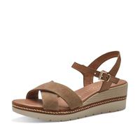 MARCO TOZZI Sandali Donna con Tacco a Zeppa con Cinturino Regolabile in Pelle, Beige (Antelope Comb), 37 EU