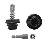 Marcopol, Confezione da 150 viti per coperture in metallo, viti autoperforanti da 4,8 x 19 mm con rondelle EPDM, testa a rondella esagonale verniciata, vite da lamiera (150, RAL 9005), nero (RAL 9005)