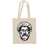 Marcus Aurelius - Borsa tote in cotone naturale con ritratto minimalista bianco