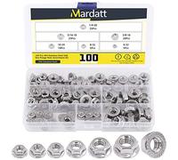 Mardatt 100 dadi esagonali a flangia seghettata 3/8"-16 a #6-32 Kit assortimento di dadi esagonali con inserto in acciaio inox 304 (6 misure)