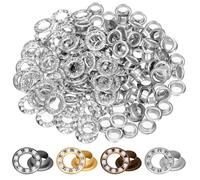 Mardatt 100 set di occhielli con strass da 1/4", kit di occhielli in metallo con strass, occhielli con rondella, perforatore, per abbigliamento, scarpe, artigianato fai da te (argento)