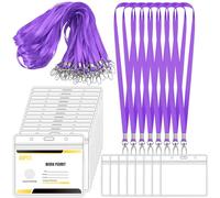 Mardatt 50 targhette trasparenti con cordino da collo, in plastica, orizzontali, porta badge, targhette per nome, targhette piatte con gancio girevole, per scuola e affari (viola)