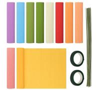 Mardatt 62 pezzi Crepe carta fiore kit fai da te, 10 rotoli da 10 x 98 pollici arcobaleno crepe fogli di carta con 50 pezzi di filo di fiori, 2 rotoli di nastro floreale, 10 colori