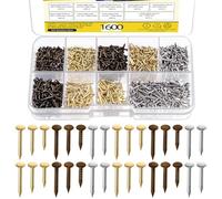 Mardatt Kit assortito di 1600 chiodi piccoli in 3 misure, 1 x 6 mm, 1 x 8 mm, 1 x 10 mm, piccoli chiodi in legno, piccoli chiodi assortiti per appendere la lavorazione del legno (oro, argento, bronzo)