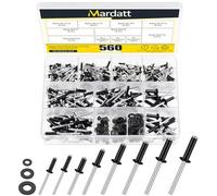 Mardatt Kit assortito di 560 rivetti neri con rondelle, kit assortito di rondelle per rivetti di riserva, rivetti pop, rivetti in alluminio, rondelle in acciaio inox per mobili automobilistici (nero)