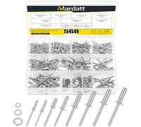 Mardatt Kit assortito di 560 rivetti pop con rondelle, kit assortito di rondelle per rivetti di riserva, rivetti pop, rivetti in alluminio, rondelle in acciaio inox per mobili automobilistici
