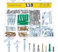 Mardatt Kit di 110 tasselli e viti resistenti per cartongesso, tasselli autoperforanti, bulloni Molly, viti per legno, ancoraggio a farfalla per appendere quadri al soffitto