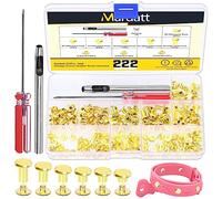 Mardatt Kit di 222 viti Chicago assortite in 6 misure, con strumenti di regolazione, M5 x 4/5/6/8/10/12 mm, rivetti per pelle, rivetti M5 Chicago, per riparazioni fai da te in pelle (oro)
