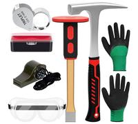 Mardatt Kit di 6 pezzi Geology Rock Pick Hammer 907,2 g, martello da roccia e scalpello da 30,5 cm, occhiali di sicurezza, fischietto, lente di ingrandimento per gioiellieri 10X e guanti, strumenti da