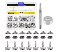 Mardatt Kit di 60 bottoni a pressione in tela in acciaio inox di grado marino, con presa da 3/8", kit di bottoni a pressione per tappezzeria, copertura barca, strumento di fissaggio con 2 strumenti di