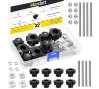 Mardatt Kit di dadi per maniglia di bloccaggio M6 a stella, 32 pezzi, include manopole a stella M6 x 31, dadi a T serie 20/30/40, aste filettate M6 x 60/80 mm, dadi esagonali per dispositivi di