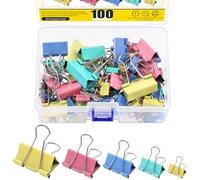 Mardatt Set di 100 clip colorate per rilegatura, dimensioni assortite, clip per carta grandi, medie e piccole, per forniture domestiche e uffici