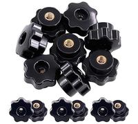 Mardatt - Set di 15 manopole M6 a forma di stella con dado e foro passante in ottone con impugnatura filettata femmina a vite, in plastica nera