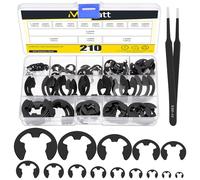Mardatt Set di 211 clip elettroniche assortite, anelli di fissaggio esterni E-clip, 1,5 mm, 2 mm, 3 mm, 4 mm, 5 mm, 6 mm, 7 mm, 8 mm, 9 mm, 10 mm, 12 mm, 15 mm, 19 mm, 22 mm (nero)