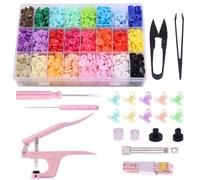 Mardatt Set di 405 bottoni a pressione T5 con pinze a pressione, 24 colori, rotondi, in plastica, senza cuciture, con clip per cucire vestiti, cappotti antipioggia e altri lavori fai da te