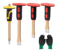 Mardatt Set di 5 scalpelli per muratura resistenti con protezione per le mani e guanti, scalpello a punta e scalpello piatto, scalpello per mortaio in cemento e demolizione per taglio