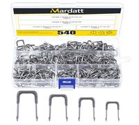 Mardatt Set di 540 pezzi isolati a U per unghie con custodia, 1", 3/4", 5/8", 1/2" graffette per cavi metallici per fissaggio filo elettrico
