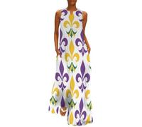 Mardi and Grass Fleur De Lis - Maxi abito da donna senza maniche, stile casual, lungo, Stile:, S