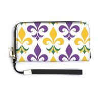 Mardi and Grass Fleur De Lis Portafoglio in pelle alla moda borsa lunga con cinturino da polso per uomo donna, Stile:, 20.0*10.5cm