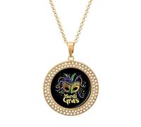 Mardi And The Gras Collana da donna con ciondolo personalizzato rotondo con diamanti collane gioielli regali per gli uomini di compleanno, Misura unica, Metallo